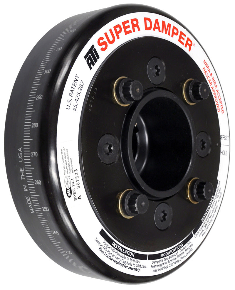 ATI Damper - 6.325in - Steel - Ford SB &amp; 6 Cyl - 4 Bolt OEM - 3.35in Long - C-Timing - 3 Ring