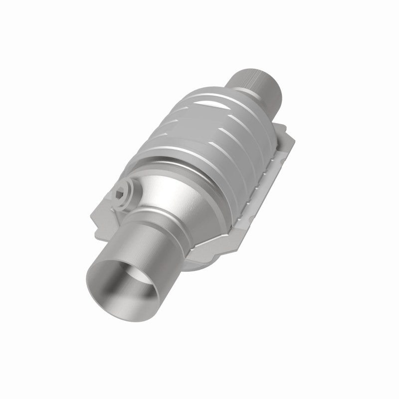 MagnaFlow Univ Conv 2in In/Out Ctr/Ctr Round 9in Body L x 5.125in W x 13in Overall L Single O2 Port