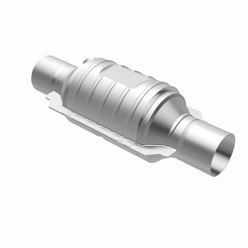 MagnaFlow Univ Conv 2in In/Out Ctr/Ctr Round 9in Body L x 5.125in W x 13in Overall L Single O2 Port
