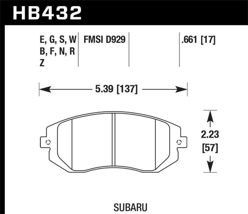 Hawk HPS Front Brake Pads for Select Subaru and Saab Applications - HB432F.661