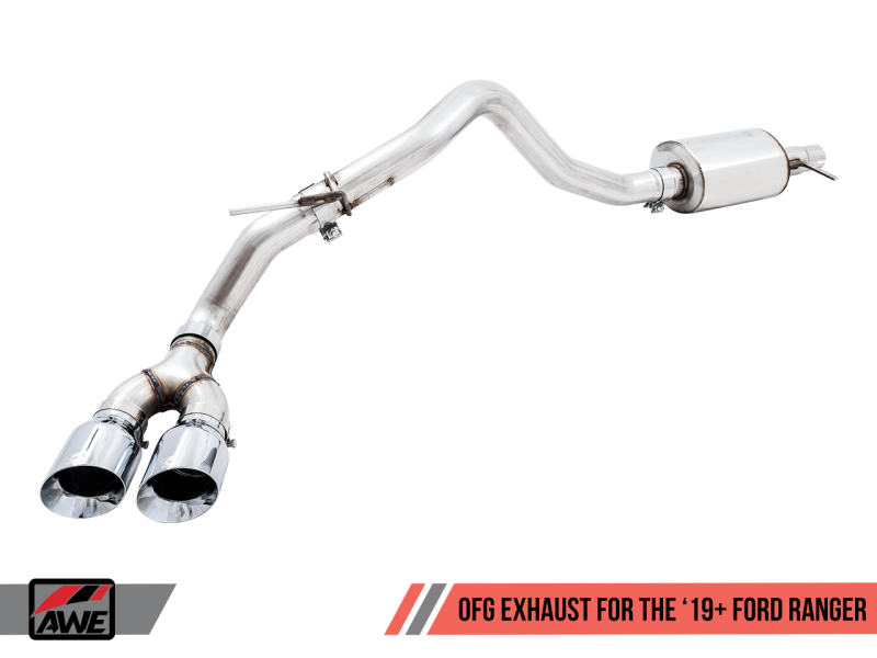 AWE Tuning 2019+ Ford Ranger 0FG Performance Exhaust System w/Chrome Silver Tips &amp; Bash Guard