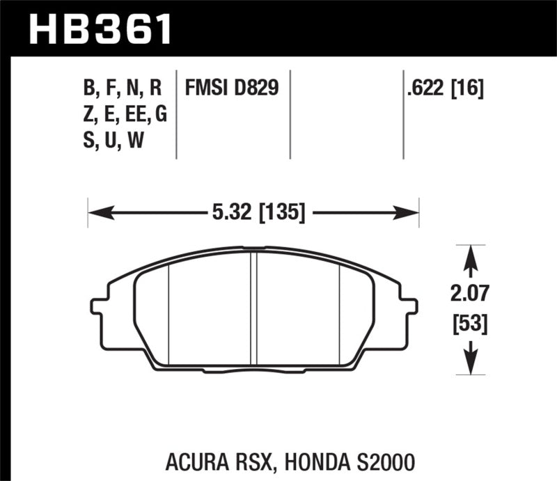 Hawk DTC-70 Front Race Brake Pads for Acura RSX Type-S, Honda Civic Si and S2000 - HB361U.622