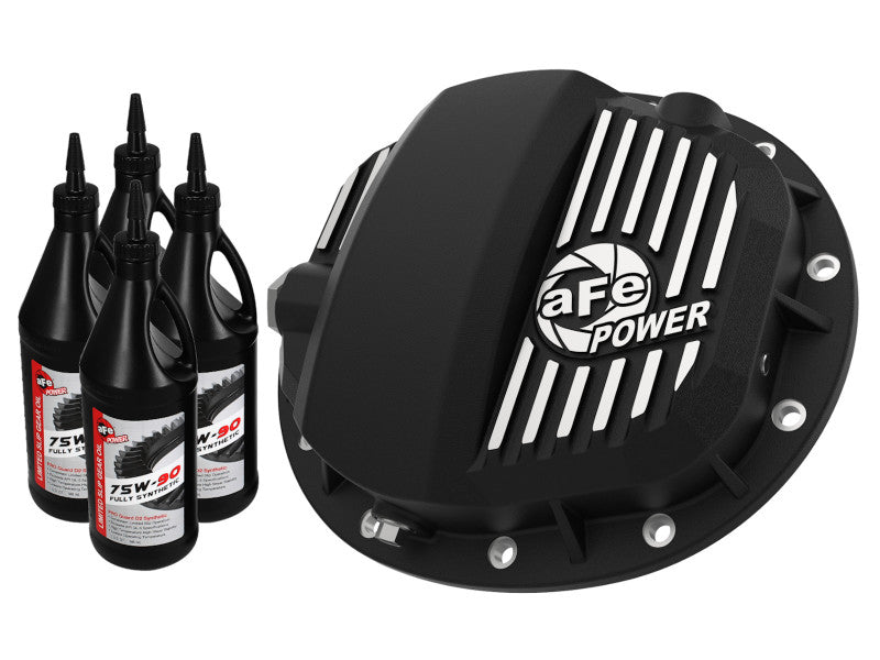 aFe Pro Series GMCH 9.5 Rear Diff Cover Black w/Mach Fins &amp; Gear Oil 19-20 GM Silverado/Sierra 1500