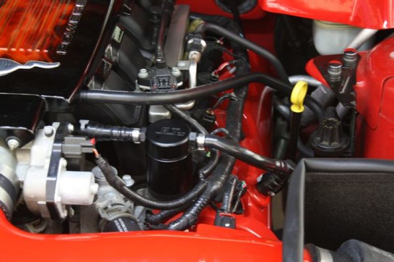 JLT 05-10 Ford Mustang GT/Bullitt/Saleen Driver Side Oil Separator 3.0 - Black Anodized