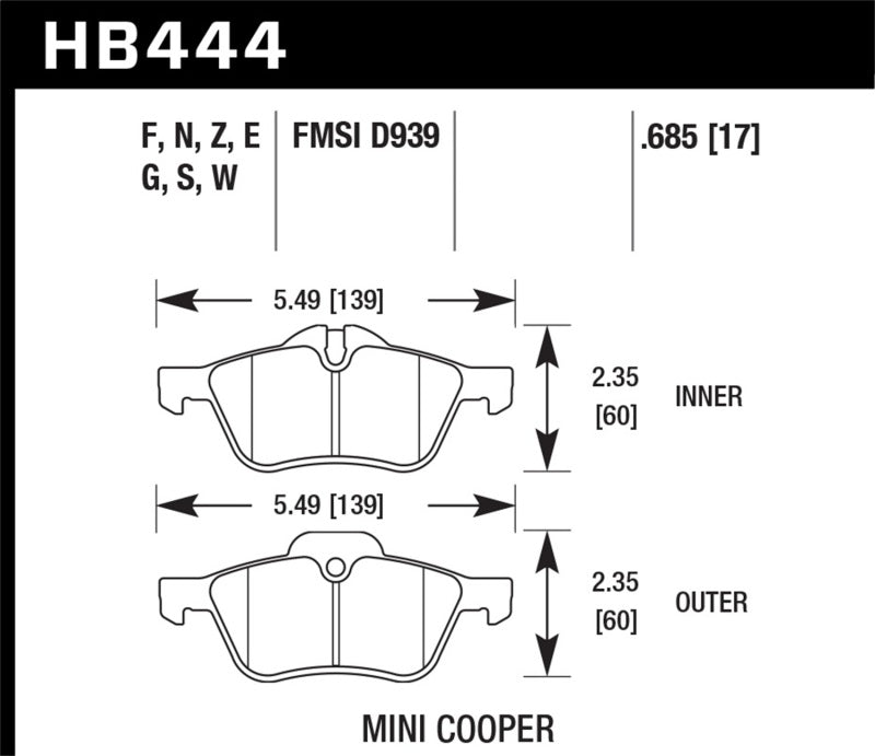 Hawk Performance Ceramic Front Brake Pads for 2002-2009 MINI Cooper - HB444Z.685
