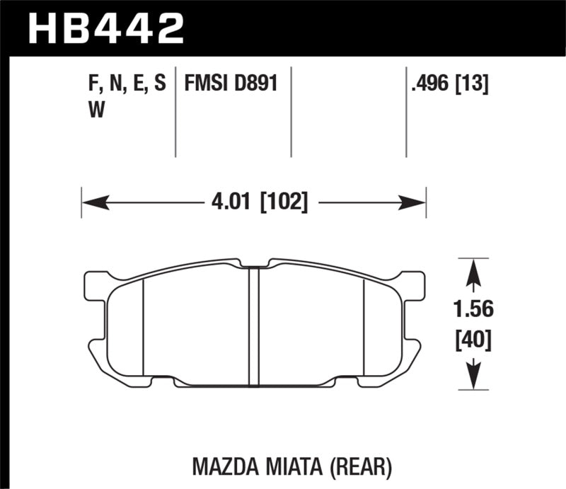 Hawk HP+ Rear Brake Pads for 2001-2005 Mazda Miata with Sport Suspension - HB442N.496