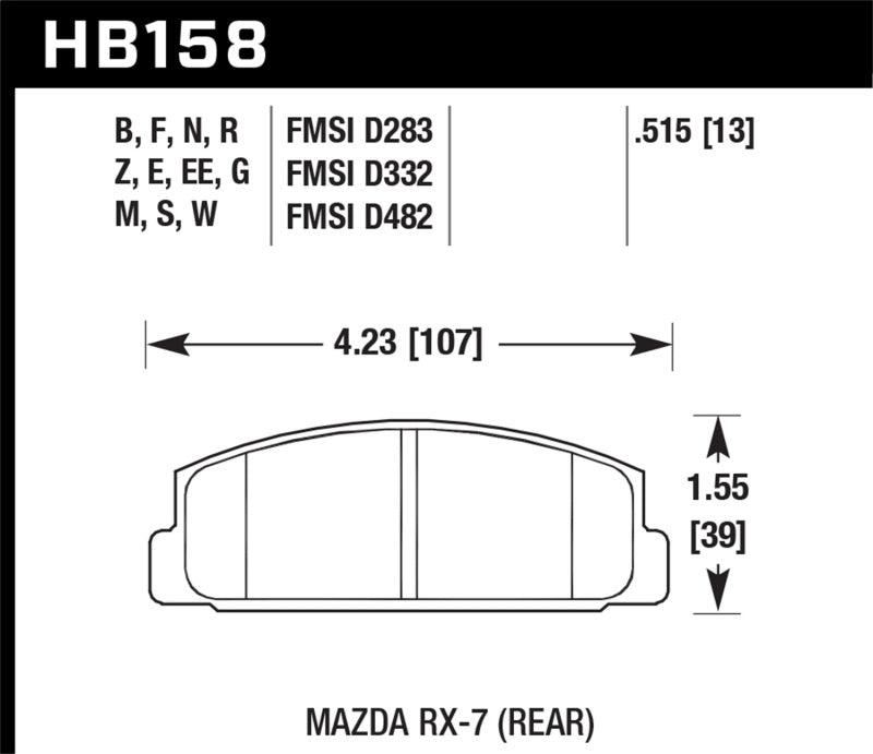 Hawk DTC-30 Rear Race Brake Pads for Mazda RX-7, Mazda6 and Protege - HB158W.515